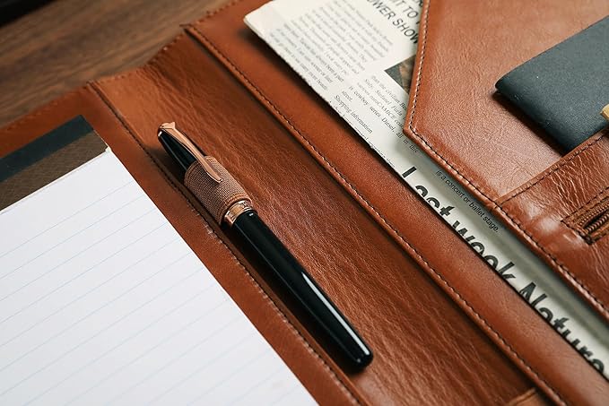 Personalized Leather Padfolio for Lefty, Business Portfolio Binder with Clipboard, Legal Pad Portfolio Folder for Men/Women - Oil Brown