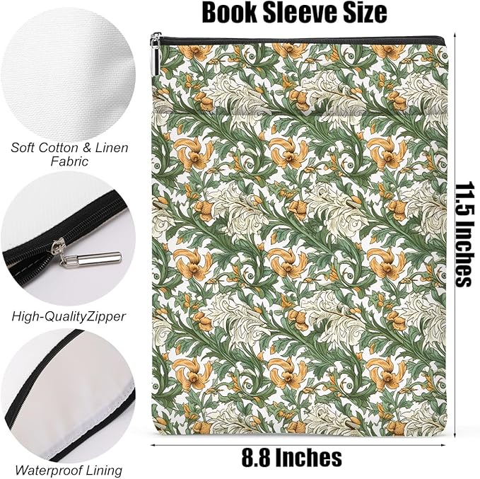 Botanical Book Sleeve, Classic Flower Book Covers for Paperbacks, Floral Book Pouch Book Protector, Book Lovers Gifts for Women Girls Aunt, Book Accessories Book Club Gifts Christmas Birthday Gifts