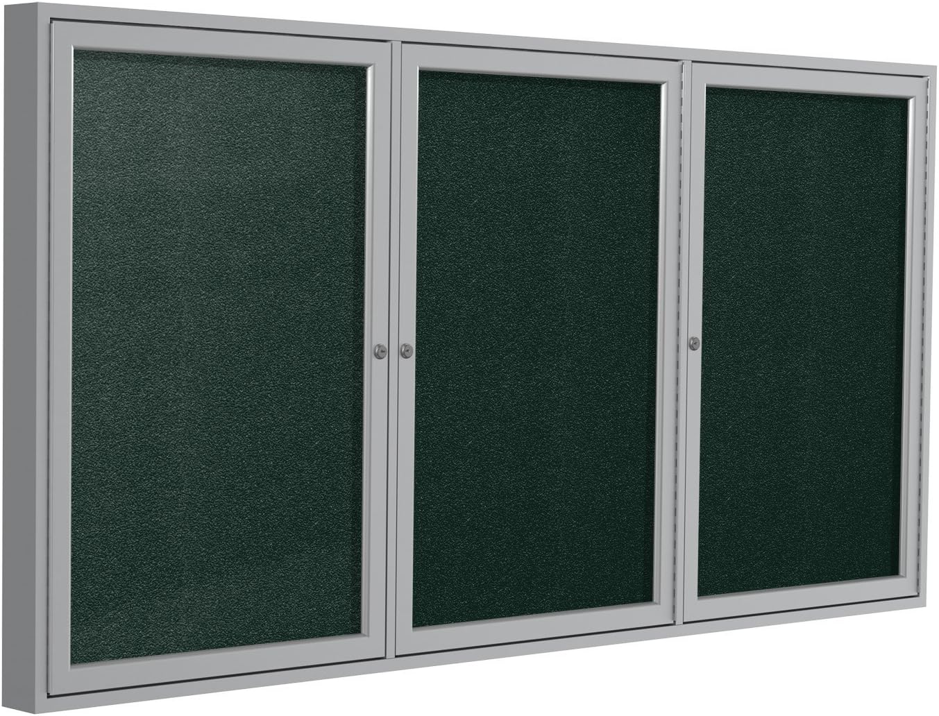Ghent 48"x96" 3-Door Outdoor Enclosed Vinyl Bulletin Board, Shatter Resistant, with Lock, Satin Aluminum Frame - Ebony (PA34896VX-183), Made in the USA