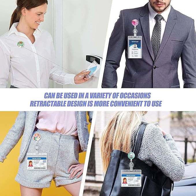 Retractable Badge Reel Clip, Badge Holder with Alligator Clip, Cute Badge Clip on ID Name Card Holders for Nurse Doctor and Office (3Pack Marble Mixed)