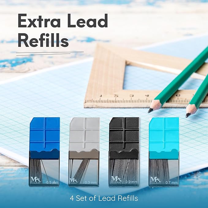 Mozart Essential Set of Lead Refills - 4 Sizes: 0.3, 0.5, 0.7 & 0.9 mm with 100 HB Lead Refills for Each - for Sketch, Architecture, Drafting, Art, Drawing Supplies, Metal Mechanical Pencils