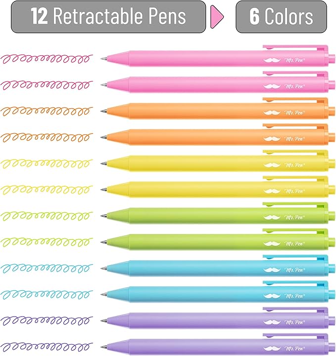 Mr. Pen- Retractable Gel Pens, 12 Pack, Bright Color Ink Gel Pens, Gel Pens Fine Point, Retractable Pens, Cute Pens, Gel Ink Pens, Aesthetic Pens for Journaling Fine Tip Pens