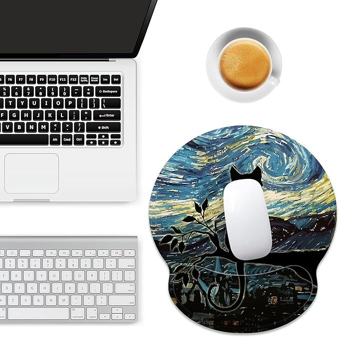 Ergonomic Mouse Pad with Wrist Support,Aesthetic Black Cat Mouse Pad with Wrist Rest,Relieve Wrist Pain Mousepad Non-Slip Rubber Base,Cute Mouse Pads for Desk,Computers,Laptop,Office,Accessories