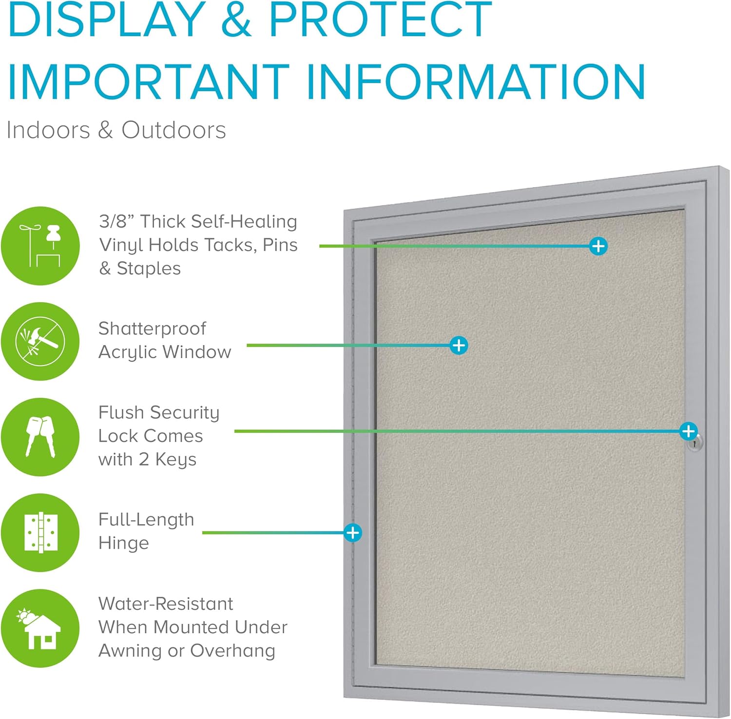 Ghent 24"x18" 1-Door Outdoor Enclosed Vinyl Bulletin Board, Shatter Resistant, with Lock, Satin Aluminum Frame - Ivory (PA12418VX-185), Made in the USA
