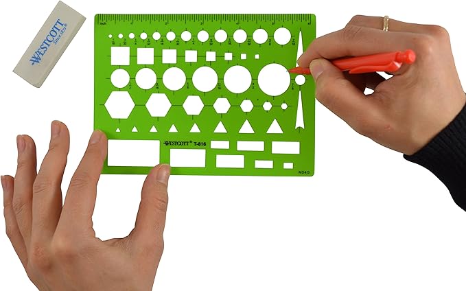 Westcott T-816 All-Purpose Technical Drawing Template, Plastic Shape Template Tool, Green, 4.5 by 6 in