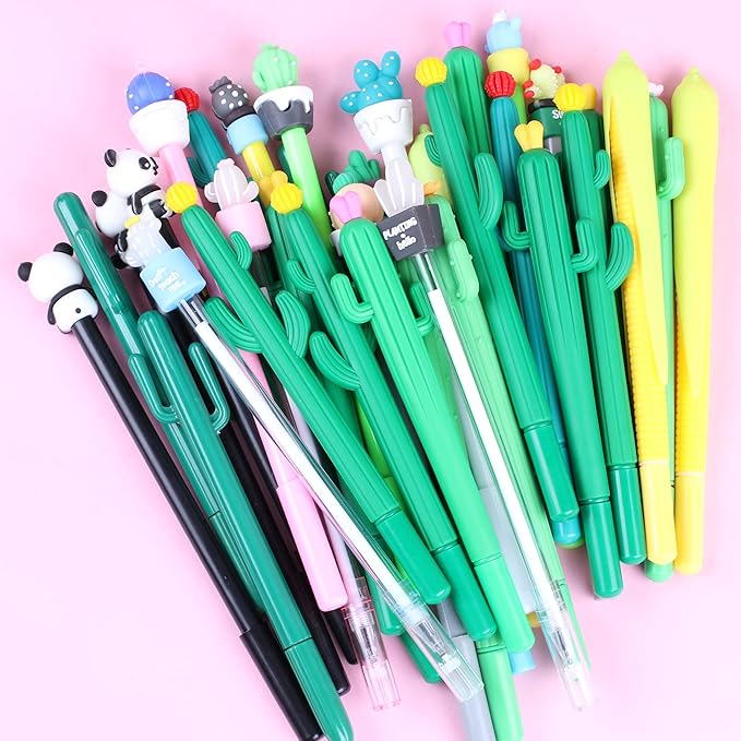 36Pcs/Bulk Cute Pens Novelty Cactus Gel Pen Funny Journal Cool Fancy Kawaii Fun Rollerball Pen, Creative School Office Supply Party Favors Kids Adults Men Women Girl Teens Writing Stationery Pen Set
