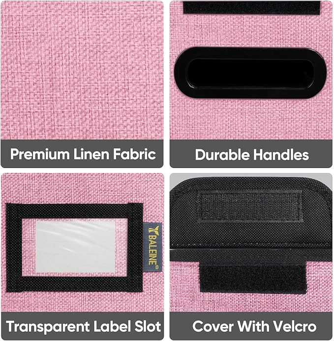 BALEINE File Organizer Box with Lid, Collapsible File Folder Organizer with Plastic Slide, Hanging File Folder Box for Office Document Storage (1 Pack, Pink, S)