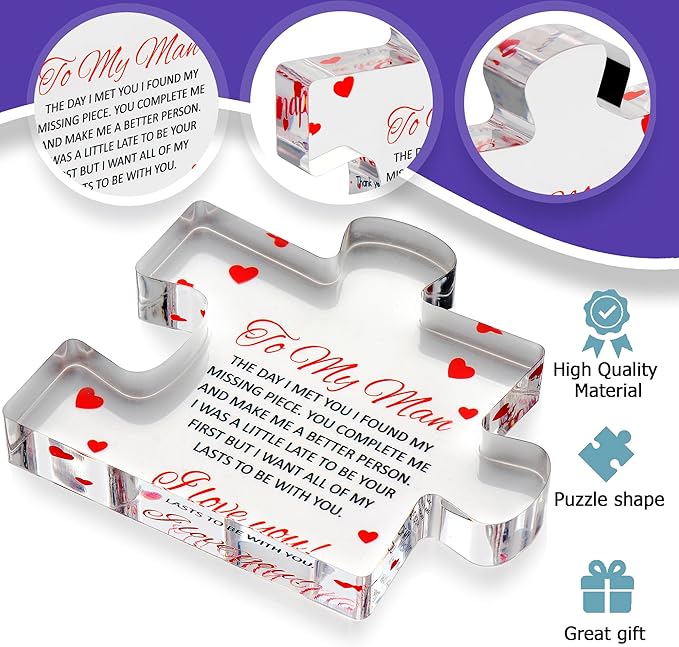 Valentines Day Gifts for him - Engraved Acrylic Block Puzzle - Gifts for Him - Anniversary Present for Husband - Fiance Birthday Gifts, Valentines Day Gifts for Boyfriend - Cool Wedding Couple Gifts