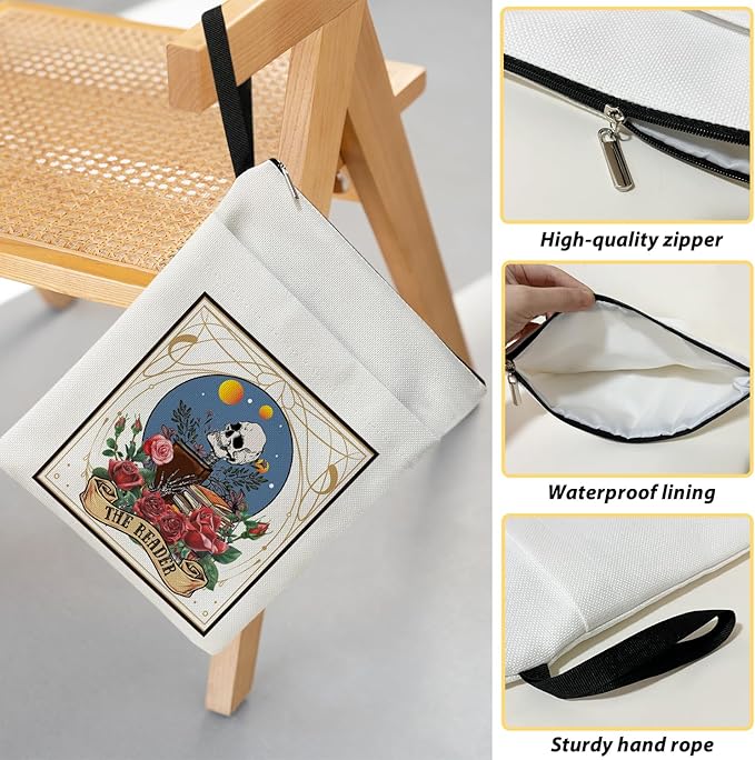 Gothic Skeleton Book Sleeve, Book Lovers Gifts Book Pouch Book Sleeve with Zipper and Front Pocket Reader Gifts Birthday Gifts for Adult Teen Teacher -03