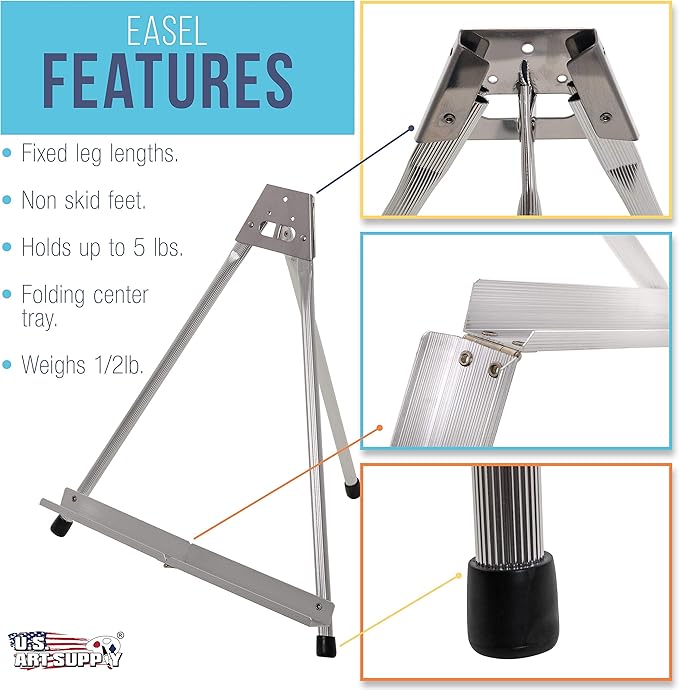 U.S. Art Supply 15" High Aluminum Tabletop Display Easel with Collapsible Folding Frame - Portable Artist Tripod Stand - Holds Canvas, Paintings, Books, Presentations, Photos, Pictures, Signs, Posters