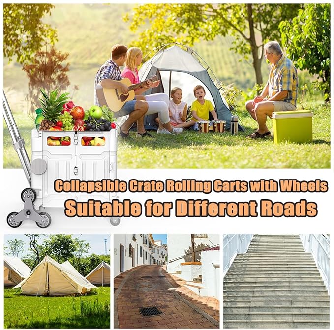 Foldable Utility Cart with Stair Climbing Wheels,Folding Portable Rolling Crate Handcart with Aluminium Alloy Telescoping Handles, Handcart for Grocery Book File Tool Art Supplies