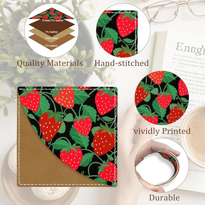 Strawberry Corner Bookmarks, Cute Leather Book Accessories for Book Lovers, 3 Pcs Reading Book Page Markers for Women Men Student Teacher Girls Boys Kids Retirement Birthday Gifts