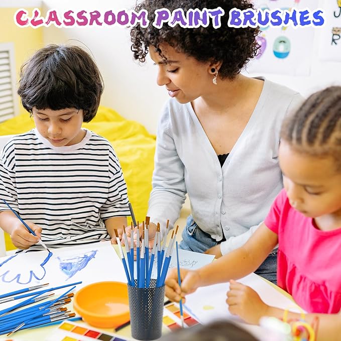 100 Pcs Paint Brushes Set for Acrylic Painting, 50 Pcs Flat and 50 Pcs Round Art Paint Brushes, Painting Brushes for Kids Adults Oil Watercolor Rock Painting Body Face Nail Art
