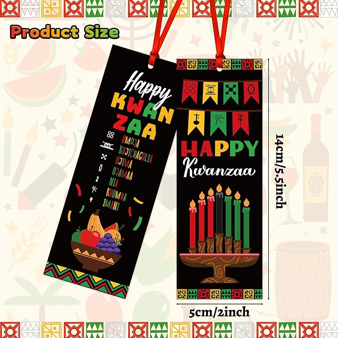 Haooryx Happy Kwanzaa Bookmarks - 120Pcs African Traditional Heritage Kwanzaa Festival Bookmark Kwanzaa Book Marks for Home Kwanzaa Holiday Party Celebrates Decoration Classroom Inspirational Supplies