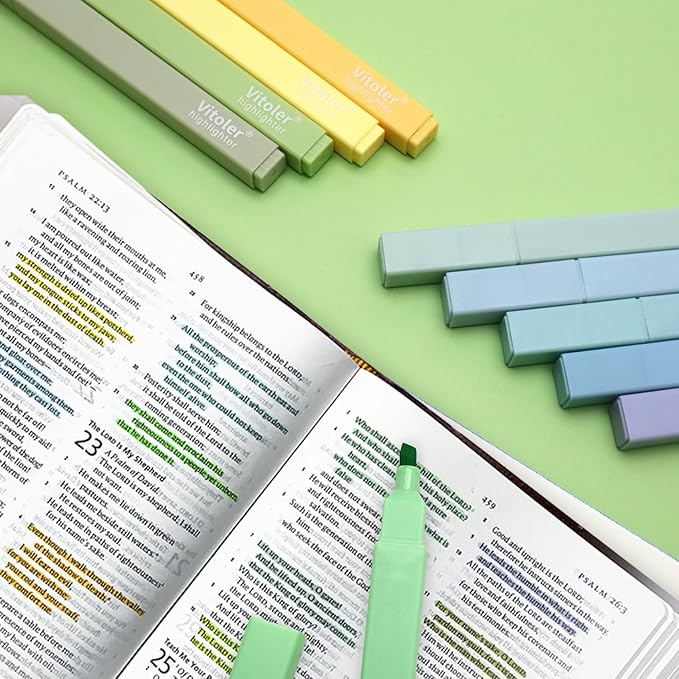 Vitoler 10Pack Bible Highlighters, Cute Assorted Colors Pastel Highlighters No Bleed Chisel Tip Highlighters for Aesthetic School Supplies
