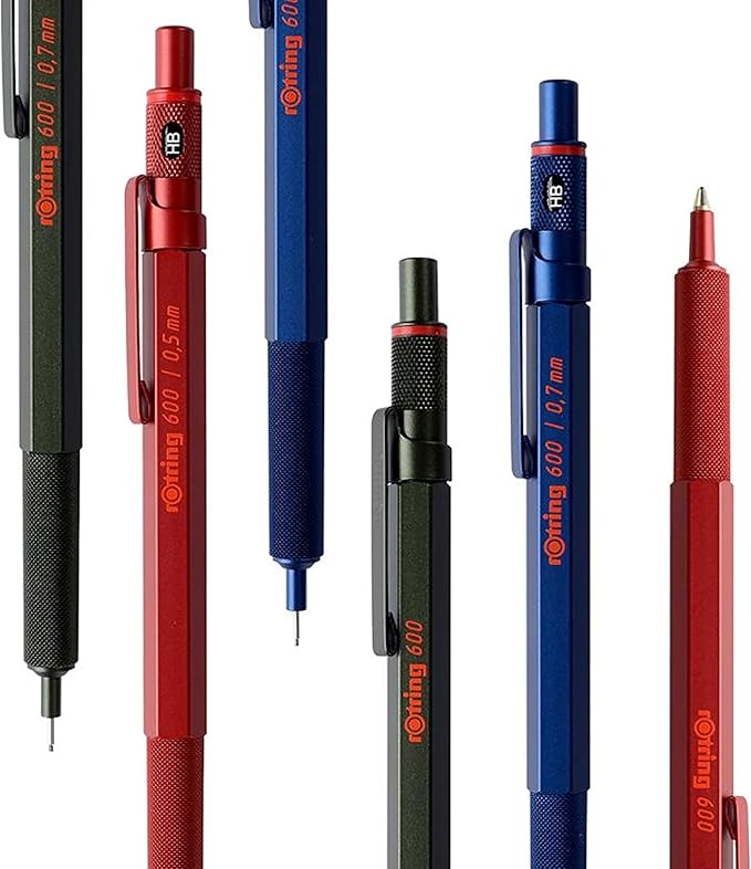 rOtring 600 Ballpoint Pen, Medium Point, Black Ink, Red Barrel, Refillable