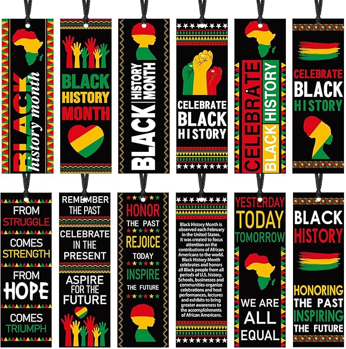 180 Pcs Black History Month Bookmarks Bulk 5.5 x 2'' Double Sided Inspirational Bookmarks African American Celebration Gifts with Ribbon for Women Men Black History Month Party Favors