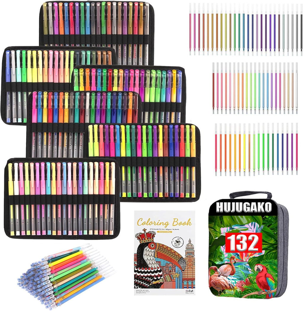 264 Pack Gel Pens Set,132 Colored Gel pen with 132 Refills 100% More Ink, Include Glitter Metallic Pastel Neon Morandi Gel Pens for Adults Coloring Books Drawing Crafts Bullet Journaling