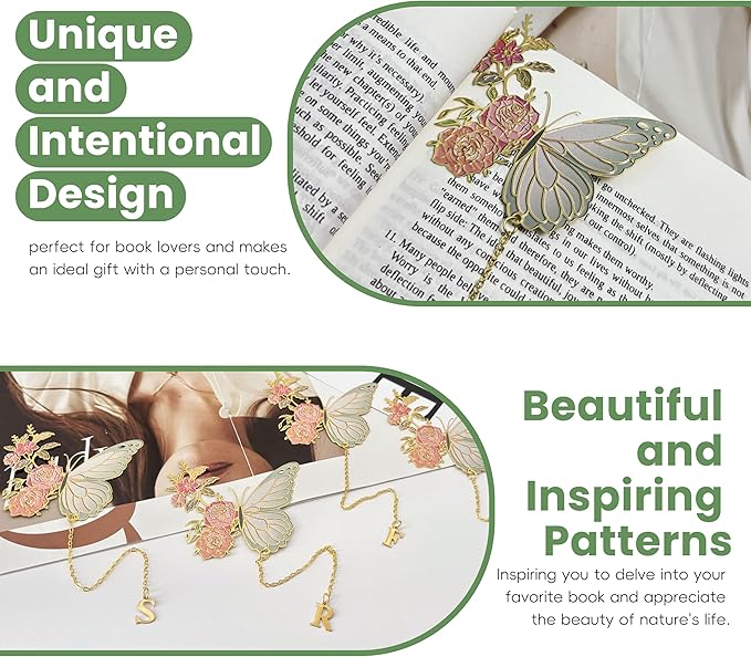 Metal Butterfly Bookmark for Women Cute Book Lovers Gift Butterfly Bookmarks Inital Book Mark Gifts for Reading Women Friend Teacher Appreciation Gifts Mom Birthday Valentines Day Christmas Gift, F