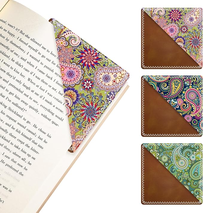 3 Pieces Leather Bookmarks, Personalized & Cute Book Accessories for Reading Lovers, Page Markers for Women Men Girls Boys Student Teacher Kids Retirement Birthday Gifts (Retro Pattern)