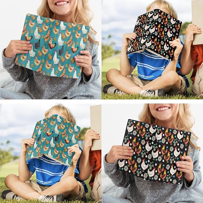 Rooster Daisy Print Book Cover Book Protector 2 Pack Reusable, Durable Book Sox Hardcover Covers Durable Book Sleeve Cover, Blue and Black
