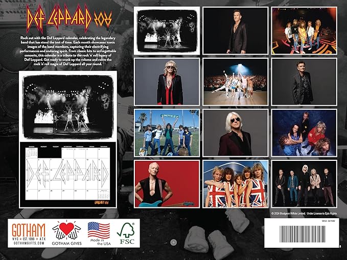 Def Leppard Calendar 2025 Wall Monthly Music Band Merch 12 Month | American Made In The USA