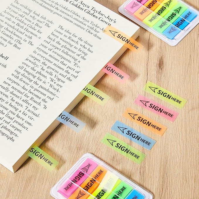 Teling 2000 Pcs/ 20 Packs Sign Here Sign Date Tabs Stickers Colored with Dispenser Arrow Flag Tabs with Dispenser Easy to Post for Notary Books Paper(Elegant Style)