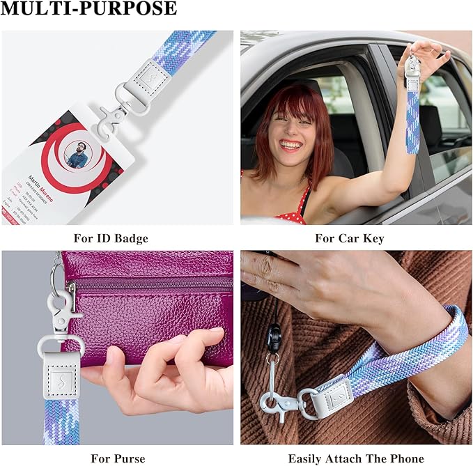 Fishent Stretchy Wristlet Keychain, Cute Wrist Lanyards for Keys, Key Chain Holder for Women Men, Wrist Strap Keychain for Car Keys Phone Camera Wallet ID Badges Card (Lilac Blossoms)