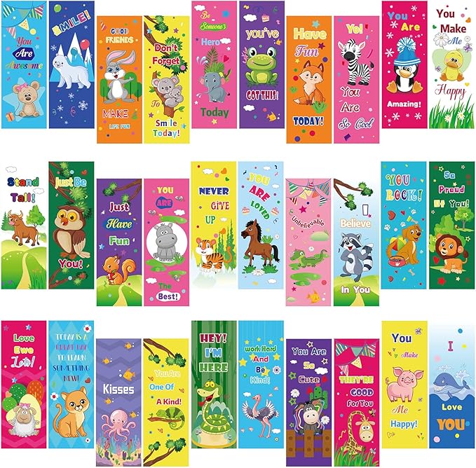 120 Pieces Bookmarks for Kids Set Book Marks Gifts for Kids Inspirational Motivational Paper Bookmark Pack for Book Lovers Adults Teacher Women Funny Reading Gift (Cartoon Animal)