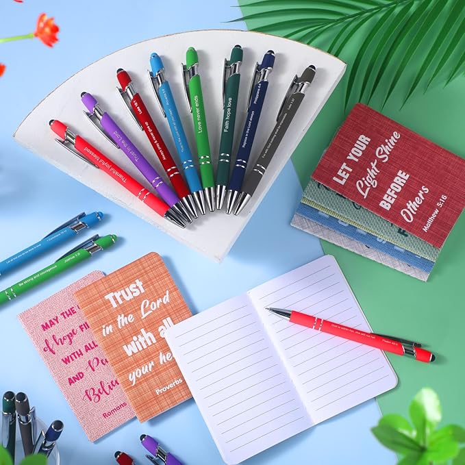 Funrous 32 Pcs Motivational Quote Pens Inspirational Notepads Mini Journal with Ballpoint Pen Small Notebooks Gift Set for Men Women Coworkers, Adult Party Favors Prizes Gift Bulk(Texture)