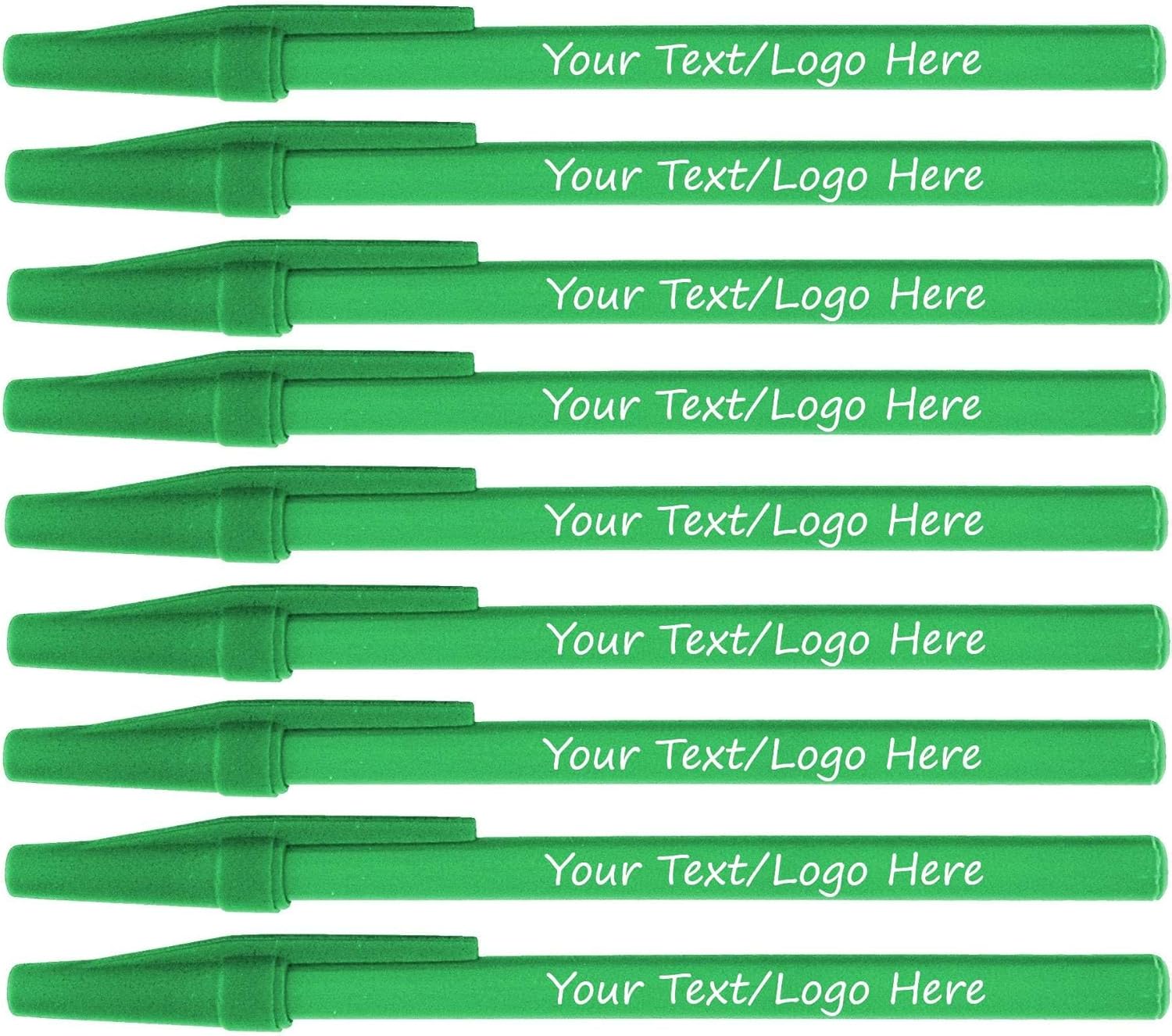 Personalized Stick Pens With your Custom Logo or Text-500 Pack Bulk-for Businesses, Parties, and Events, Custom Printed Slim Ballpoint Pens Colored with Cap, Lime Green, Black Ink