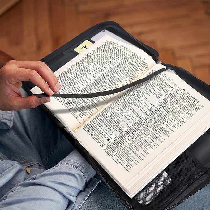 Polare Napa Leather Bible Cover Church Bag Bible Protective Book Holder Carrying Case Folder Organizer Portfolio, Black