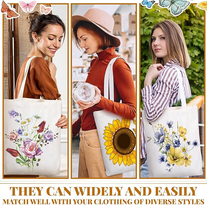 Sweetude 8 Pack Christmas Book Club Gifts Book Lovers Tote Bag Bulk Bookish Canvas bag Librarian Readers Gifts for Women(Butterfly)