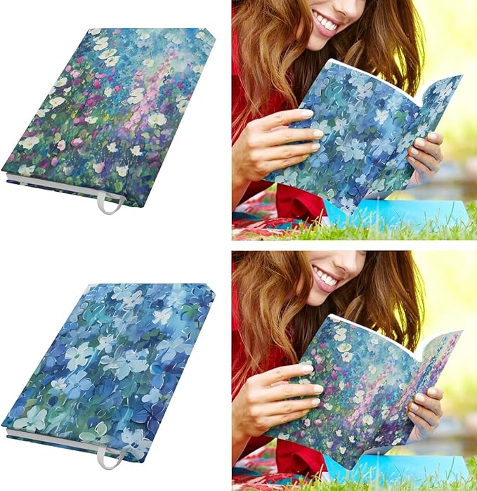 Painting Floral Print Book Cover Book Sleeves for Paperback, Durable Book Protector Pouch Washable Book Case Cover for Middle and Primary School Students, Blue