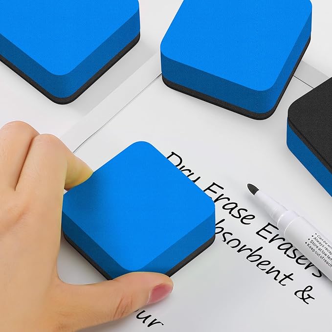 MaxGear Dry Erase Erasers, 48 Pack Magnetic Whiteboard Erasers for Classroom, Mini Whiteboard Cleaning Pads, Chalkboard Wiper Teacher Supplies for School, Office, Home （Blue, 2 x 2 Inch