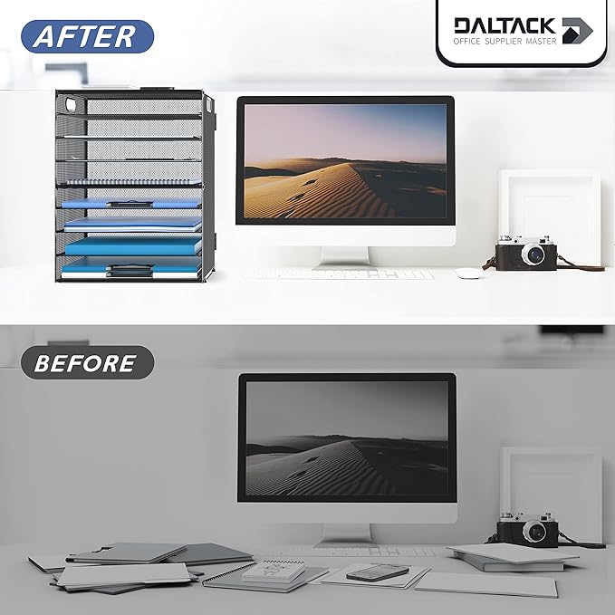 DALTACK 9-Tier Paper Letter Tray Desk Organizer with Handles, Mesh File Holder Organization, Paper Sorter Desk Organizer for Office Home School, Black