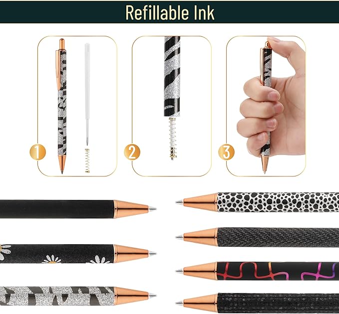 Mr. Pen- Fancy Pens for Women, 7 Black Ink Ballpoint Pens with 10 Refills, 1.0mm, Starry Night, Glitter Cute Pens for Journaling, Sparkly Fancy Pen, Easter Gift