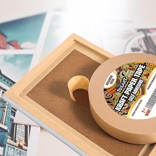 Kraft Paper Tape K49- Self Adhesive Brown Frame Backing Tape Packing Tape with Oxidation Resistance for Picture Framing, Masking, Sealing and Packaging Use - 2inch Wide 180FT Long