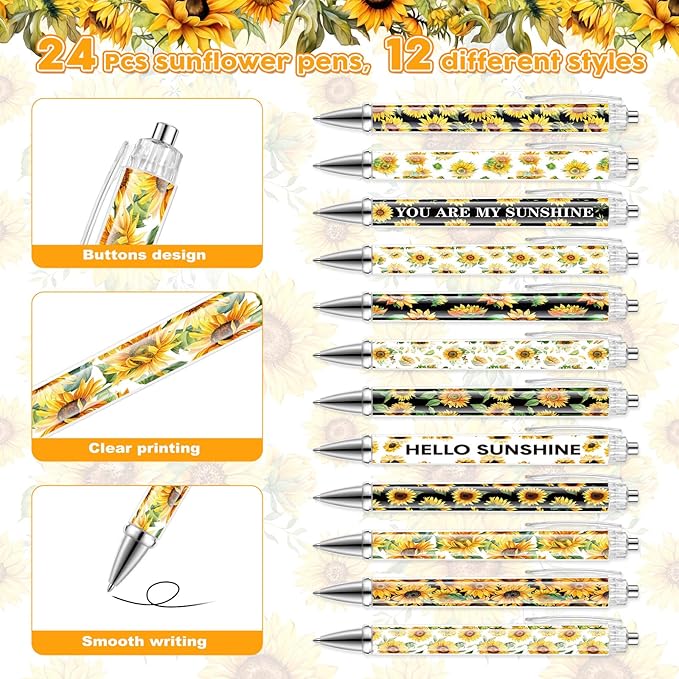 Pasimy 48 Pcs Sunflower Notebooks and Pen Set, Sunflower Mini Notepad Sunflower Party Ballpoint Pen Vintage Sunflower Gift Favor for Office Home Summer Sunflower Birthday Party Gift Supplies Decor