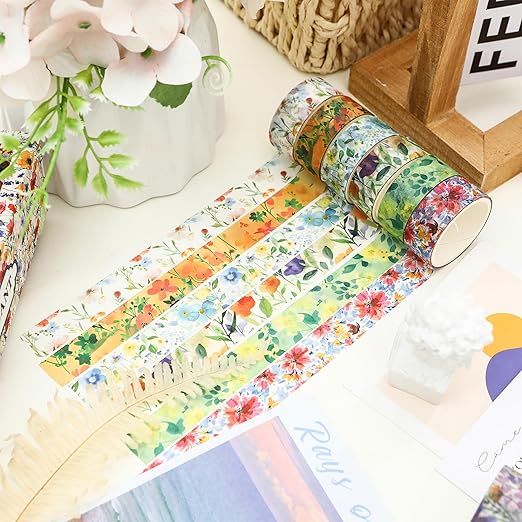 18 Rolls Blossom Washi Tape Set Floral Arts Adhesive Tapes Flowers Garden Decorative Masking Tape Set for Craft, Kids, Scrapbook, DIY, Gift Wrapping (Pastel Charm)