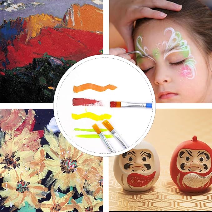 AROIC 180pcs Flat Paint Brushes Set, Small Brushes Bulk Nylon Hair for Kids Acrylic Oil Watercolor Artist, Professional Painting for Classroom Students