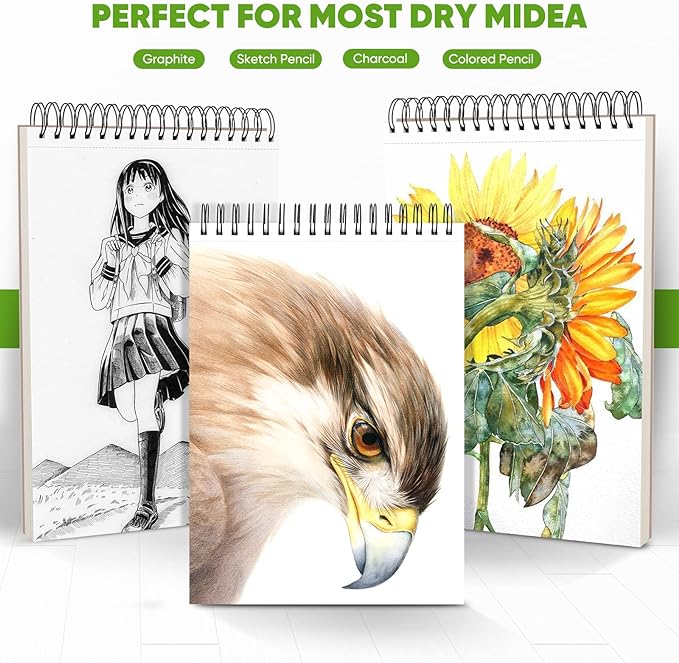 Soucolor 9" x 12" Sketch Book, 1-Pack 100 Sheets Spiral Bound Art Sketchbook, Acid Free (68lb/100gsm) Artist Drawing Book Paper Painting Sketching Pad for Kids Students Adults Beginners