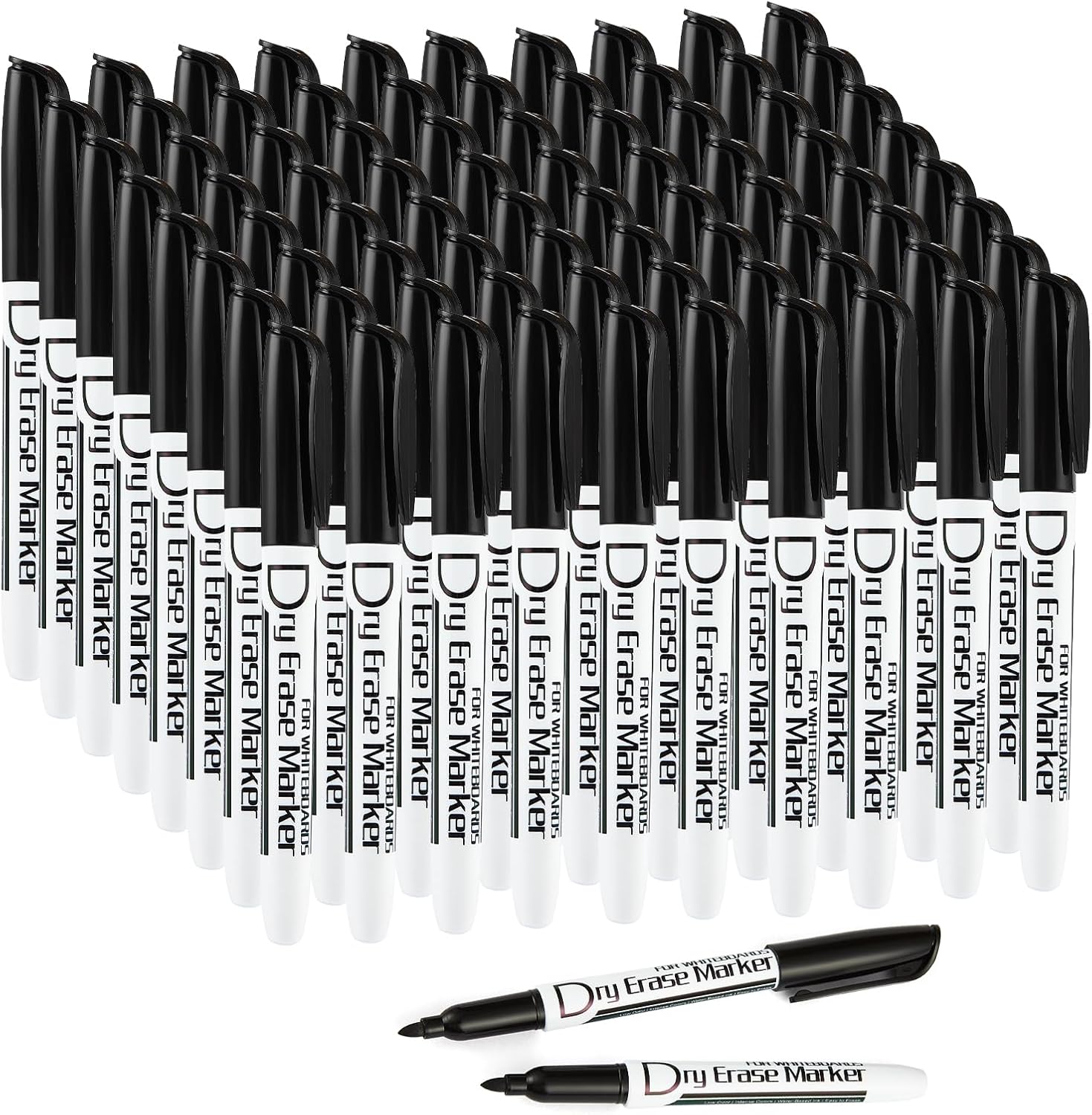 Volcanics Black Dry Erase Markers Low Odor Fine Whiteboard Markers Thin Box of 80