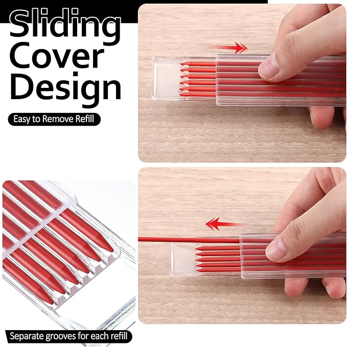 Hiboom 24 Pieces 2.8mm HB Refill for Carpenter Pencil, Study Long Lasting Pencil for Mechanical Pencil Woodworking Construction(Red)