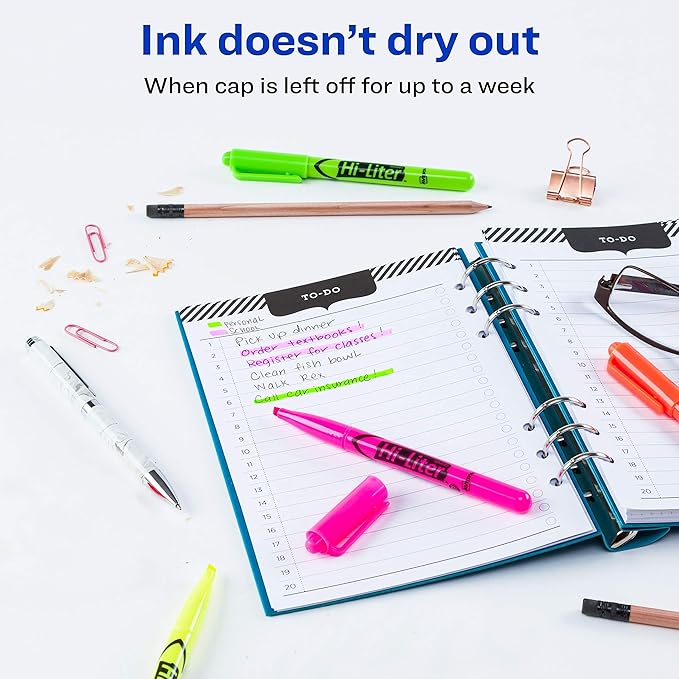 AVERY Hi-Liter Pen-Style Highlighters, Smear Safe Ink, Chisel Tip, 4 Assorted Color Highlighters (23545)