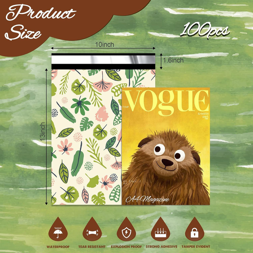 Leafs Poly Mailer 10x13 Inch 100 Pcs, Waterproof Shipping Bags for Clothing, Tear-Resistant Mailier Bags, Strong Mailing Bags with Self-Seal