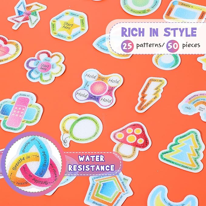 50 Pcs Anxiety Sensory Stickers Calm Stickers Reusable Sensory Strips Adhesive Textured Strips Toys Stress Anxiety Relief Items for Adult Teen Classroom Desk Office Fidget Supplies (Mindfulness)