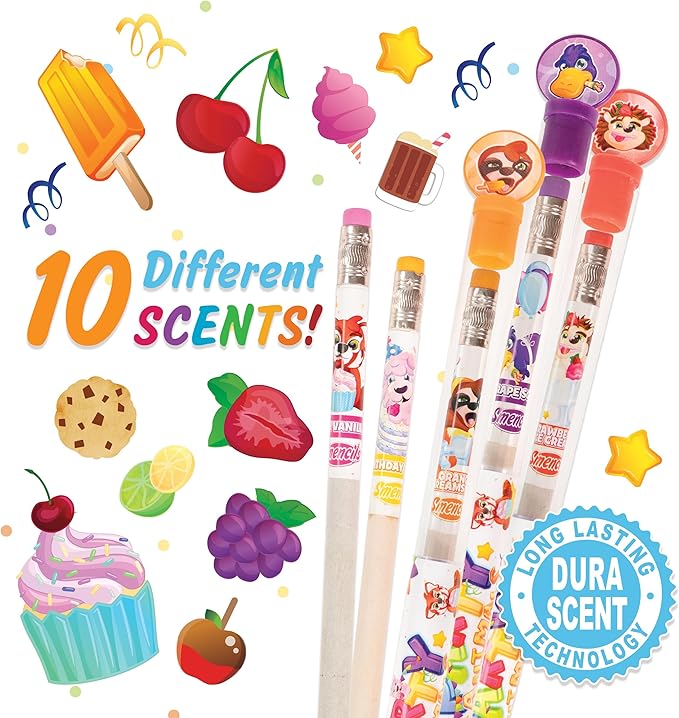 Party Smencils - Patented Gourmet Scented Graphite HB #2 Pencils made from Recycled Newspapers, 10 Count, Gifts for Kids, School Supplies