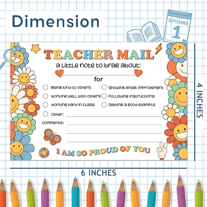 LOVEDMORE Groovy Teacher Mail Incentives Cards for Elementary Students, Classroom Rewards Cards for Teachers