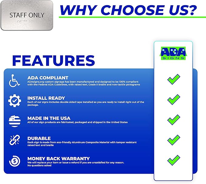 Staff Only Sign for Business - Office Signs, Aluminum Brushed Silver, Tamper-Proof, Heavy Duty Mounting Tape, Easy Install, Office Décor, ADA Compliant, Grade 2 Braille (7” W x 4” H) ADASigns.org